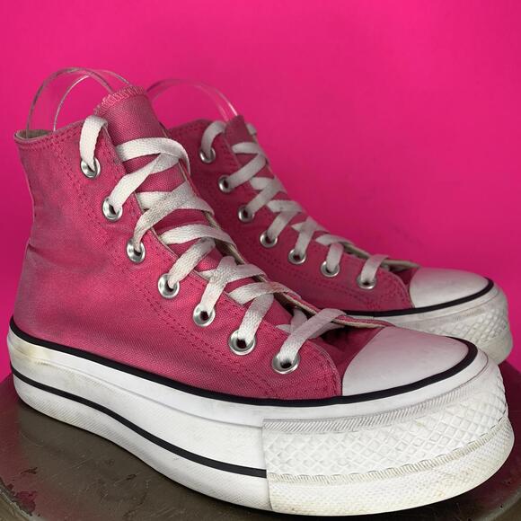 Converse Chuck Taylor All Star Pink Canvas Platform High Top Sneaker Sz 5.5 - Picture 1 of 8